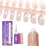 120Pcs Kids Press On Nails, 5 Pack Nude White French Tip Kids Fake Nails, Almond Full Cover False Nail for Kids Girls Teens with Adhesive Tabs, Nail Glue