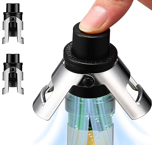 Hyz Champagne Stoppers Wine Saver 2-Pack, Wine Vaccum Stoppers With Built-In Pump For Champagne, Prosecco And Cava - Sparkling Wine Stopper Black - Stainless Steel + Abs Champagne Bottle Stoppers #TOP10