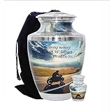 Motorcycle Lover's Cremation Urn with Velvet Bags and Custom Engraving, Motorcyclist Funeral Urn (Large)