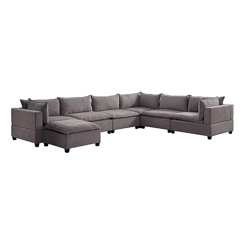 Bowery Hill Modern 7 Piece Fabric Modular Sectional Sofa Chaise In Light Gray #TOP22