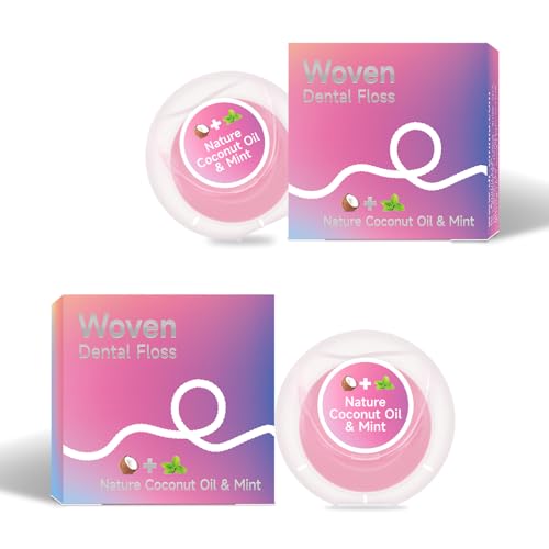 Image of Dr. Emma Woven Dental Floss Coconut Oil Infused Expanding Dental Floss, Oral Care Stretchable Floss, Mint 33yd Pink, Pack of 2