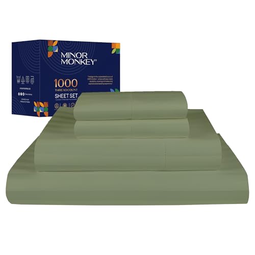 Full Size Damask Striped Sheets 1000 Thread Count 4 Piece 100% Egyptian Cotton Sage Bed Sheets for Full Size Bed Extra Long Staple Cotton Luxury Hotel Quality Soft Comfy Bedding Set - 16" Deep Pocket - Image 2