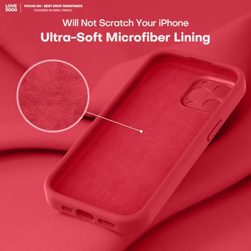 Image of LOVE 3000 Designed for iPhone 15 Pro Case, Premium Silicone with [Soft Anti-Scratch Microfiber Lining] Shockproof Protective Phone Case for Men Women Girls 6.1 inch, Red