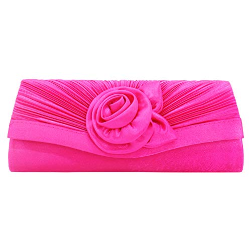Image of wocharm Charming Women Satin Banquet Bag Clutch Prom Wedding Club Evening Handbag(Hot Pink)