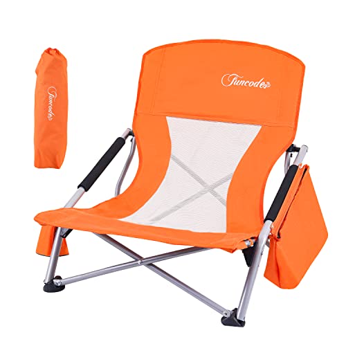 Funcode Low Beach Camping Folding Chair With Cooler Bag,Heavy Duty Portable Chair With Carry Bag For Camping, Beach, Picnic, Barbeques, Sporting Event.(Orange-1) #TOP4