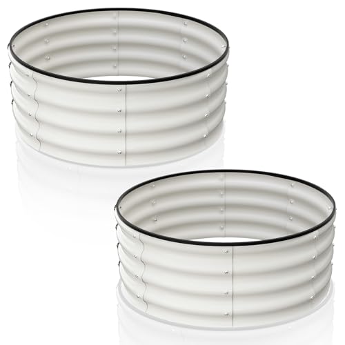 Bac Surélevé En Acier Galvanisé 90x90x30 cm, Blanc cassé, Set De 2, Robuste, Bordures Sécurisées, Sans Fond,…