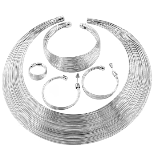 LifflyLadys Silver Necklace for Women, Boho Western Chunky Silver Jewelry Set Hoop Earrings Cuff Bracelet Ring Set Costume Jewelry for Women Mother Gift
