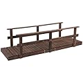 Outsunny 7' Wooden Garden Bridge with Safety Rails, Backyard Footbridge with Water-Resistant Varnish for Ponds, Creeks, Streams, Stained Finish
