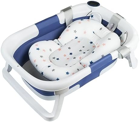 TEBOKHAD Faltbare Babybadewanne Mit Temperatursensor - Für 0-36 Monate | Rutschfestes Badekissen Inklusive