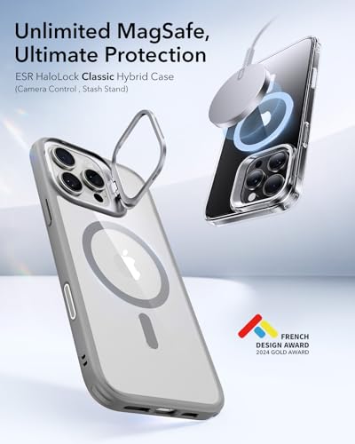 Image of ESR for iPhone 16 Pro Max Case,Camera Control Button Compatible with MagSafe, Military-Grade Protective Case, Built-in Stash Stand Phone Case, Scratch-Resistant Back Cover, Classic Series, Clear Grey