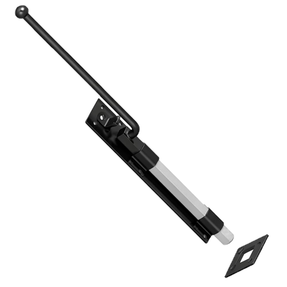 SCORPIO HARDWARE® Garage Gate Drop Bolt, Bow Handle Bolt, Monkey Tail Bolt, Garage Bolt with Closed Keep, Cane Type to Secure Large Gates (Black, Monkey Tail Bolt - 36")
