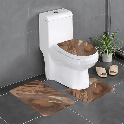 Lot de 3 tapis de bain marbrés marron pour toilettes et coiffeuse