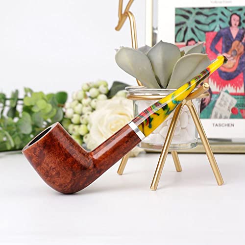 Muxiang Tobacco Pipes Straight Briar Wood Tobacco Pipe With Silver Metal Ring Adapt 3Mm Activated Carbon Filters (Aa0012S-4) #TOP4