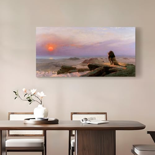 SERIMINO Large Wall Art for Living Room, Sunset and Lion Vintage Wall Decor, Desert Landscape Canvas Prints Paintings, Nature Scenery Pictures Home Decor for Bedroom Bathroom Office Decor, 24x48 Inch