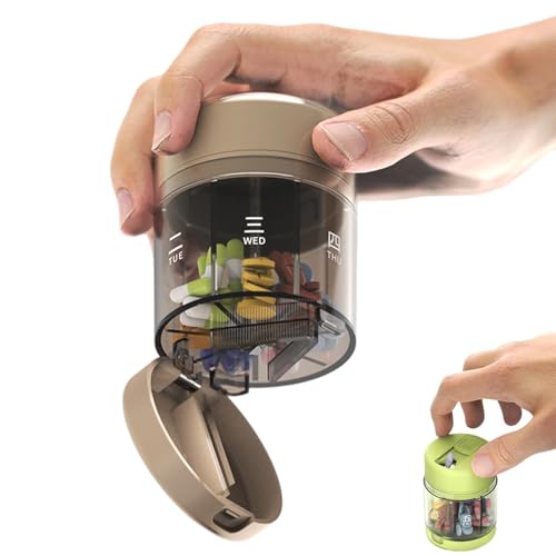 3-in-1 Travel Pill Organizer, 7-Day Portable Pill Box with Cutter and Labels, Compact Medicine Dispenser for Daily Medication, V