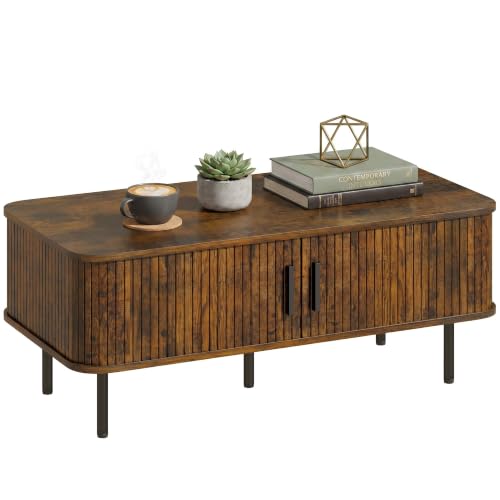 Image of HOMCOM Coffee Table with Storage, Slatted Coffee Table, Rustic Brown