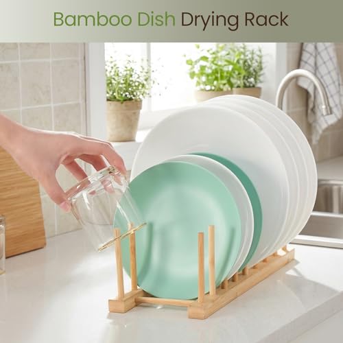 4 Pcs Bamboo Dish Rack-Plate Pot Lid Organizer Holder Rack for Cabinet by NOVAYEAH - Used condition - Image 3