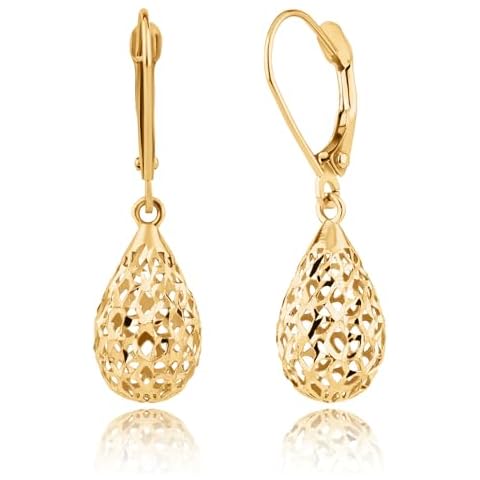 Solid 14K Gold Earrings for Women | Filigree Gold Teardrop Dangle Earrings with Leverback Closure | Hypoallergenic and Lightweight Drop Earrings for Women by MAX + STONE Cover