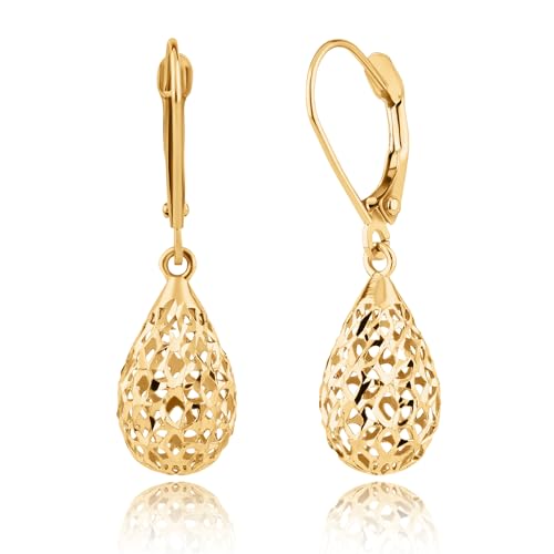 14K Filigree Gold Earrings for Women | Gold Dangle Earrings with Secure Leverback | Hypoallergenic and Lightweight Drop Earrings for Women by MAX + STONE