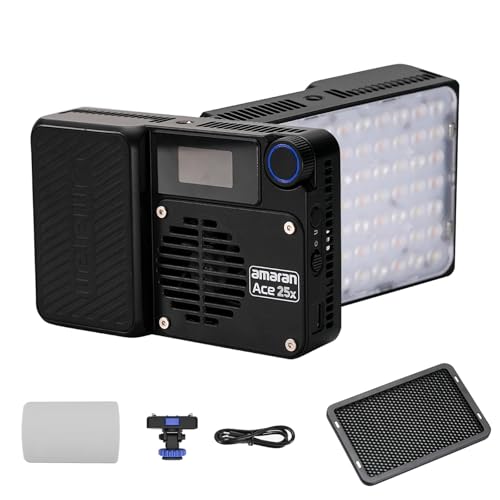 Amaran Ace 25x Pocket Bi-Color On-Camera Mini Video Light with Control Grid,Magnetic Attraction,App Control,2700K-6500K,Photogra