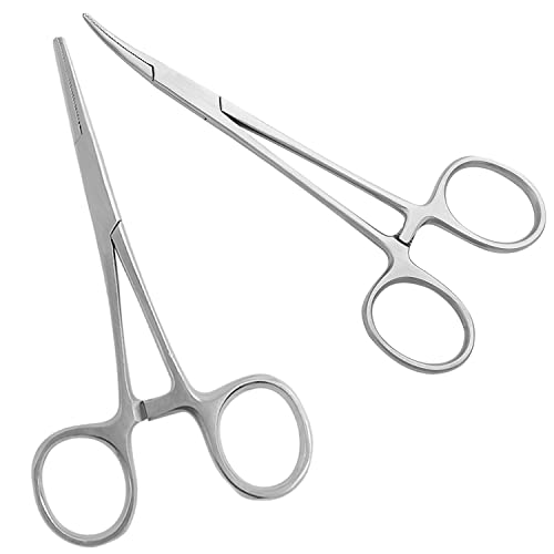 SURGICAL ONLINE 2-Piece Curved & Straight 6.25\" Hemostat Set - Stainless Steel Locking Tweezer Clamps - Ideal Hemostats for Nurses, Fishing Forceps, Crafts and Hobby