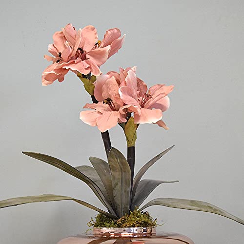 Arranjo de Flores Artificiais Amarílis Rosa no Vaso Rose Gold | Linha Permanente Formosinha