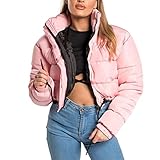FindThy Women’s Winter Cropped Puffer Jacket Classic Long Sleeve Stand Collar Padded Down Coats(1062