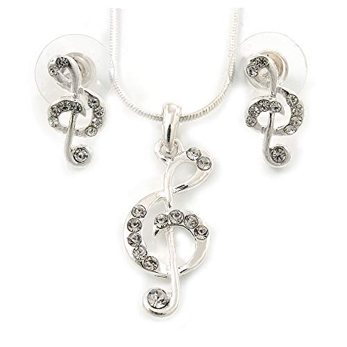 Colgante clave de sol de cristal transparente y pendientes, el regalo musical perfecto