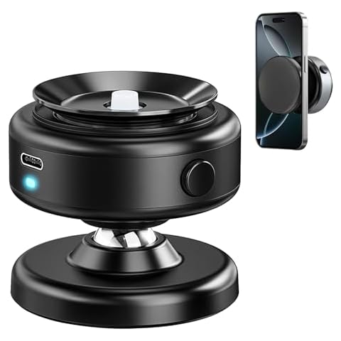 Jkoailiwi 360-degree Adjustable Electric Vacuum Magnetic Suction Cup Phone Mount, Hands-Free Magnetic Cell Phone Holder for Car/Gym/Mirror/Smooth Surface, Compatible with Magsafe iPhone, Black Cover