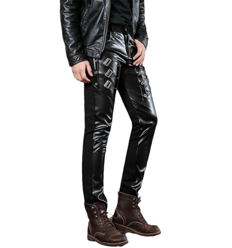 Men's Slim Fit Pu Leather Pants Hip Hop Faux Leather Trousers Nightclub Dance Party Motorcycle Biker Pants