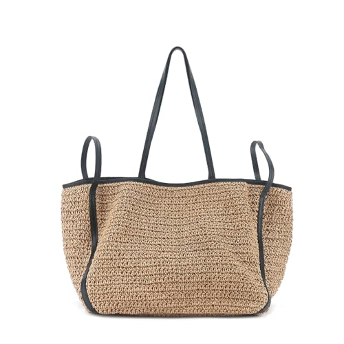 Women's Large Capacity Raffia Straw Woven Shoulder Bag Handbag Seaside Beach Vacation Strap Shopping Hollow Chic Versatile