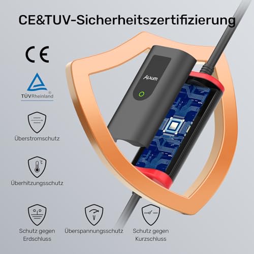 Alxum Ladekabel Elektroauto Typ 2 Schuko-3,68 kW,16A Typ 2 ladekabel schuko 5M EV Ladegerät mit LED-Kontrollleuchte,e Auto ladekabel typ 2 schuko für i3, e-Up, ID.3,ID.4,Zoe,fortwo, KonaLeon,e-tron