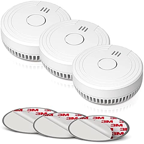 Ecoey Smoke Alarm Fire Detector with Photoelectric Technology and Low Battery Signal (Battery Include), Fire Alarm with Test Function for Home, Bedroom, FJ136GB, 3 Packs Cover