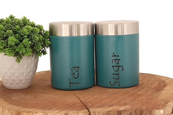 Image of Containers Set of 2 - Steel Container for Storage - Tea Sugar Jar (Tea Sugar Blue pack)