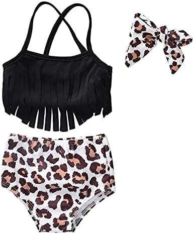 Toddler Infant Baby Girls Swimsuit Leopard Tassels Bikini Two Pieces Bathing Suit Summer Beach Outfits Set (Leopard, 12-18 Months)