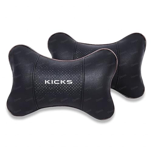 新型キックス 車ヘッドレスト ネックパット 皮革 ネックピロー クッション 新型キックス(Kicks) e-POWER P15系(2020年6月)〜現行 首 枕 コンパクト ネックピロー ネックサポーター 長距離運転 プレミアムレザー 2点セット(ブラック