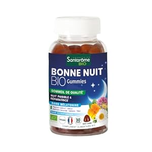 Santarome Bio – Bonne Nuit Bio – Sommeil de qualité – A base de Pavot de Californie & Mélisse, Sans mélatonine – Goût Cassis – 30 gummies – France