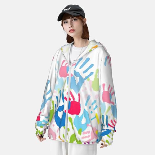 Sudadera con capucha con estampado de manos ligera y con cremallera frontal 3
