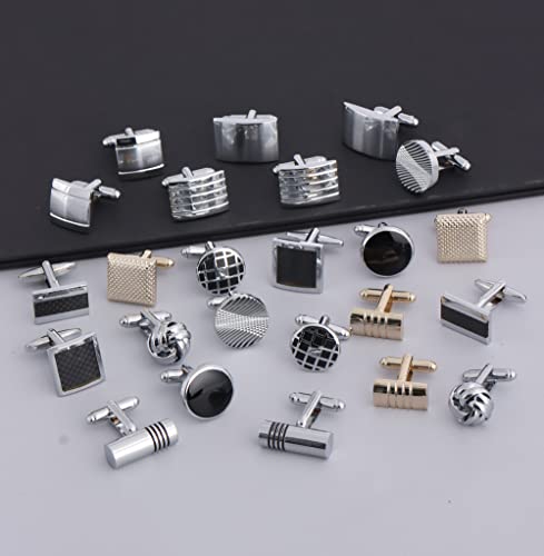 Firazio 12 Pairs Cufflinks For Men Classic Tone Cuff Links Silver Black Striped Disc Square Rectangle Cuff Links Shirt Suit Men’s Cufflinks For Wedding Groom Business Elegant Gift #TOP6