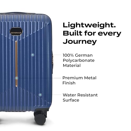 Image of Midnight Voyager Cabin Small 57cm | Trolley Bag Hard Case Polycarbonate, 4 Wheels 360 Degree Wheeling System Luggage, Suitcase for Travel, with Front Laptop Access (Strom Blue)
