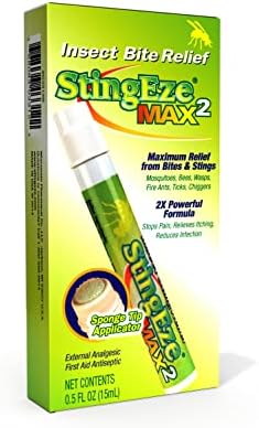 StingEze MAX Bug Bite Relief, Maximum Itch Relief from Bug Bites and Stings, Stops Pain, Relieves Itching, Reduces Infection - 0.5 oz Travel Pen Dauber