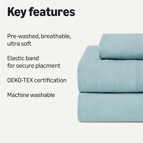 Amazon Basics Twin XL Bed Sheet, 3-Piece Bedding Set, Double Brushed Microfiber, Ultra Soft, Easy Care, Blue by Amazon Basics - Used condition - Image 2