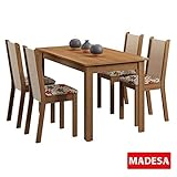 Conjunto Sala de Jantar Madesa Bea Mesa Tampo de Madeira com 4 Cadeiras Rustic/Crema/Floral Hibiscos
