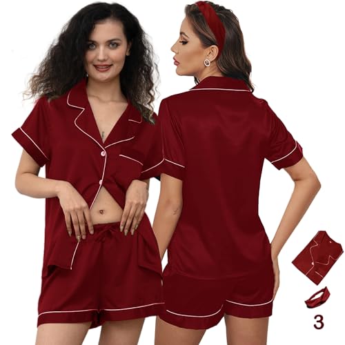 Image of 3Pcs Silk Pajamas XS-4XL Womens Satin Pajama Short Floral Sleepwear Bride Soft Pj Lounge Sets Pjs Shorts Set