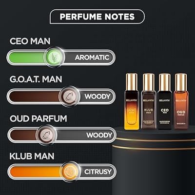 Bellavita Luxury Men's Perfume Gift Set with CEO Man, G.O.A.T., Klub, and Oud | 80ml | Perfume for Men | Lavender, Patchouli, Lemon, and Caramel Notes | Long Lasting Men's Fragrance