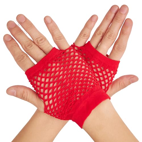 OTPEH Short Fishnet Gloves Fingerless For Women Fish Net Mesh Emo Goth 80s Scene Accessories