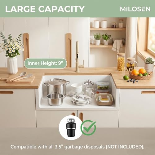 MILOSEN 27 Inch White Undermount Kitchen Sink, Dual Mount Granite Composite Drop In Sink 27"x18"x9", Heavy Duty Deep Single Bowl with 3 Custom Accessories, Matte White for Modern Kitchen by MILOSEN - Used condition - Image 9