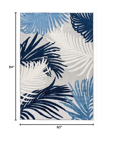 Rugshop Navy Lucca Contemporary Floral Indoor/Outdoor Area Rug Durable Polypropylene, Weather Resistant, Easy to Clean Perfect for Patio, Backyard, Deck and Outdoor Lounge 5' x 7' - Image 2