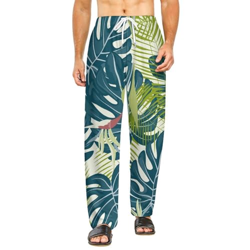 Vêtements de nuit femme : pantalon de détente imprimé plantes vertes pour le cocooning