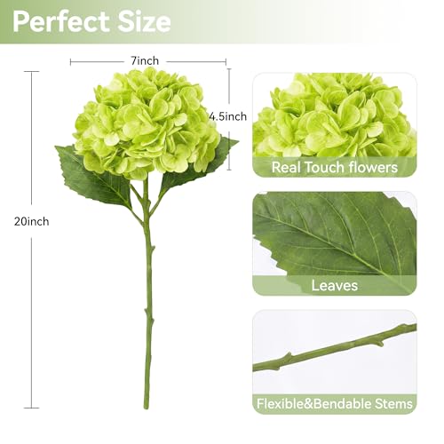 Pinkpum 6 Pcs 20in Hydrangea Artificial Flowers, Lifelike & Real Touch Hydrangea Flowers for Home Decor Party Arrangements Wedding Bouquets Centerpieces Green & White Set — view 3